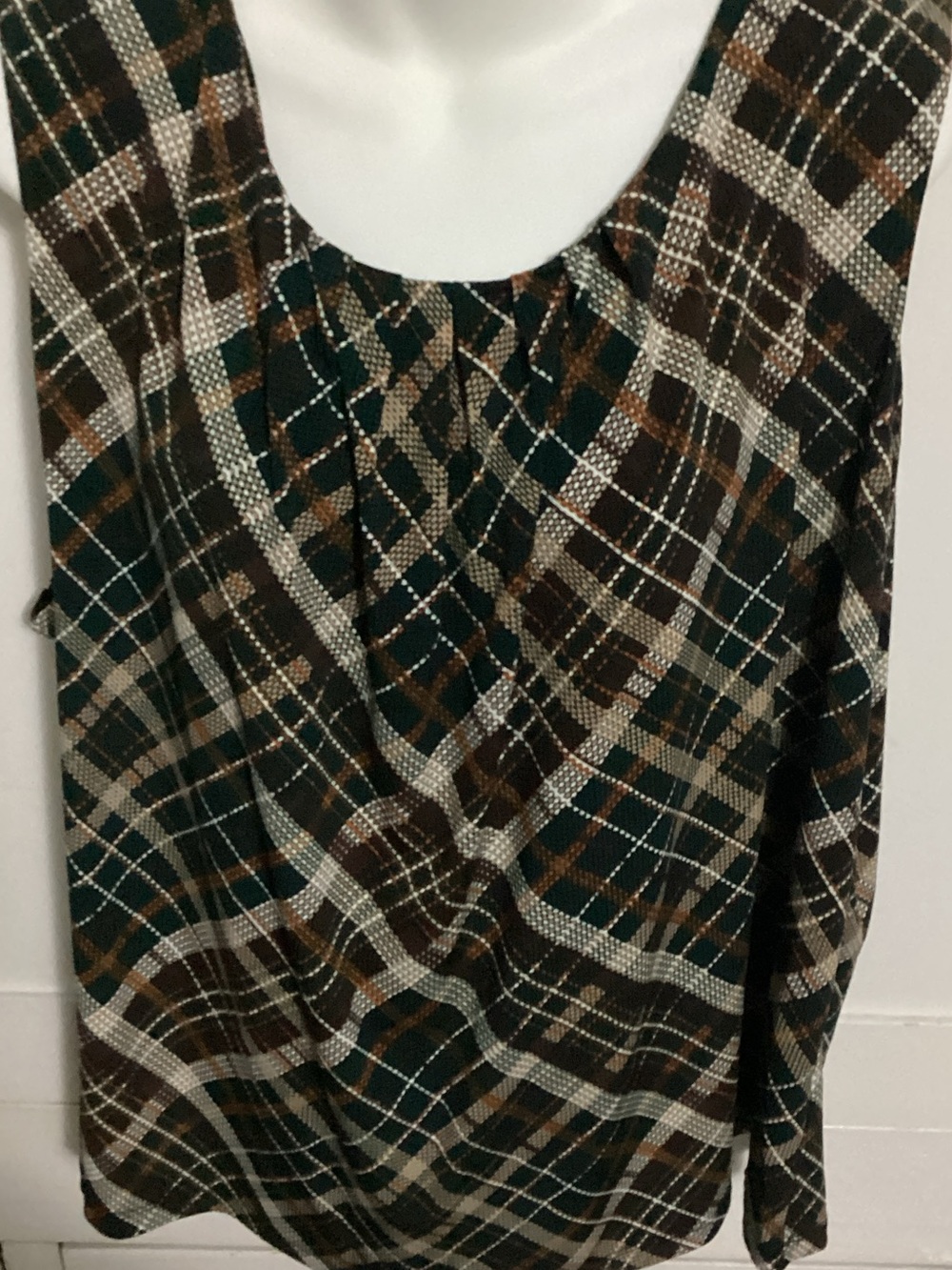 Calvin Klein Plaid Sleeveless Top in Green, Brown, Cream size3X